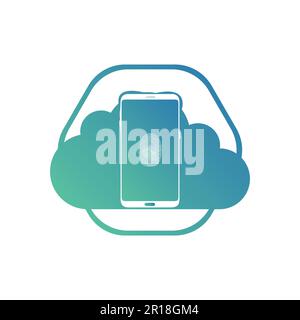 Smart phone logo design. mobile vector illustration with fingerprint inside cloud shape icon Stock Vector