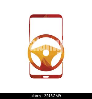 Smart phone logo design. mobile vector illustration with racing car steering icon. Stock Vector
