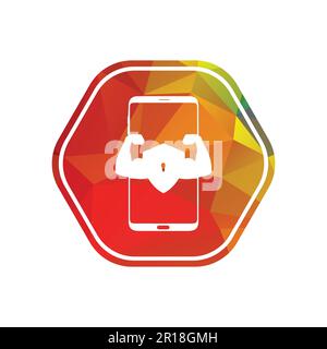 Smart phone logo design. mobile vector illustration inside hexagon shape icon . Stock Vector