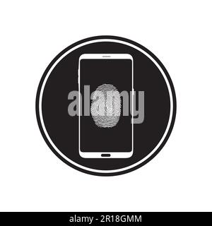Smart phone logo design. mobile vector illustration with fingerprint and inside circle shape icon . Stock Vector