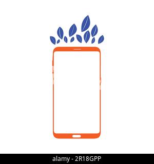 Smart phone logo design. mobile vector illustration with leaves. Stock Vector