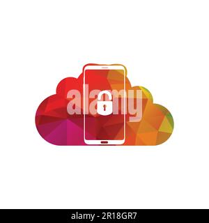 Smart phone logo design. mobile vector illustration with security lock and inside cloud shape icon . Stock Vector