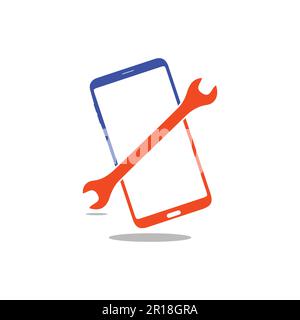 Smart phone logo design. mobile vector illustration with setting tool icon . Stock Vector