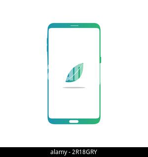 Smart phone logo design. mobile vector illustration and leaf icon. Stock Vector