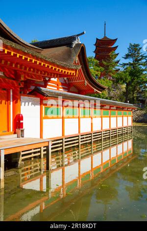 Itsukushima Shrine and five storied pagoda Stock Photo