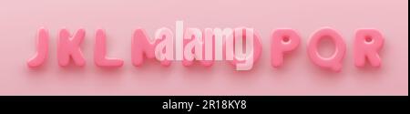 3D Pink uppercase letters J, K, L, M, N, O, P, Q and R with a glossy surface on a pink background. Stock Vector