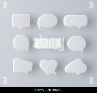 3D white speech bubble icon set on a grey background Stock Vector
