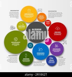 Vector Minimalist colorful circle mosaic Infographic report template with various oval blocks with one big bubble containing the infographic title. Co Stock Vector