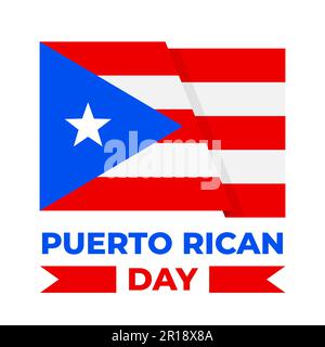 Puerto Rican Day lettering with flag isolated on white. National holiday celebrated on second Sunday in June. Vector template for typography poster, g Stock Vector