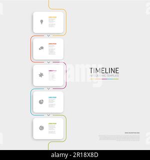 Vector light Infographic template with white rounded cards in one column with icons titles and descriptions. Simple minimalistic time line steps templ Stock Vector