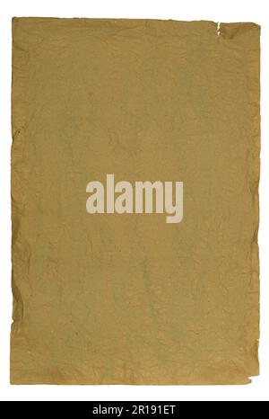 Empty grungy yellowed placard or paper background.Rough grungy style with scratched and torn ripped edges, free copy space, isolated on transparent ba Stock Photo