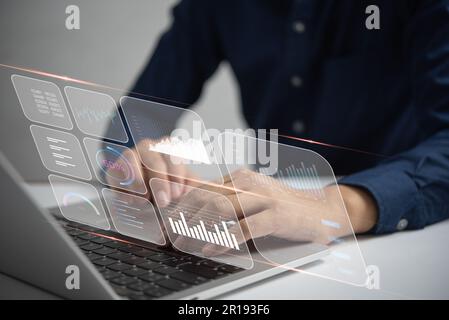 Business intelligence key performance indicators KPI and Business intelligence, or BI, is a strategy , financial and investment marketing , diagram st Stock Photo