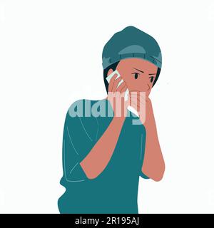 The guy is talking on the phone.negative emotions. Stock Vector