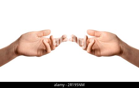 Collage with photos of woman showing hands with dry and moisturized skin on white background, closeup Stock Photo