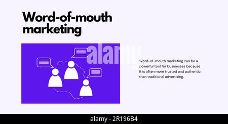 Word-of-mouth Marketing Banner on White and Blue Background. Stylish Marketing Banner with Black Text and White Icons for Business and Marketing Stock Vector