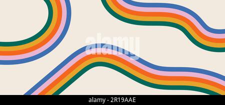 Abstract vector hand drawn background with copy space and rainbow colored stripes. Trendy panoramic template for design banner, advertisements Stock Vector