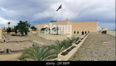 Luanda Angola - 03 24 2023: Amazing panoramic inside view at the Luanda Fortress, interior buildings garden and military and colonial museum, Angolan Stock Photo