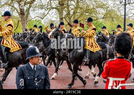 The Band of The Household Cavalry Take Part In The King's Procession Along The Mall, The Coronation of King Charles III, London, UK. Stock Photo