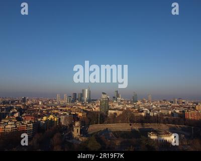 Aerial footage of park and sunset in Milan Stock Photo