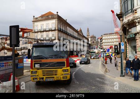 Construction site for new Pink Line Metro project on Praça da Liberdade next to Sao Bento train station, Porto / Oporto, Portugal Stock Photo