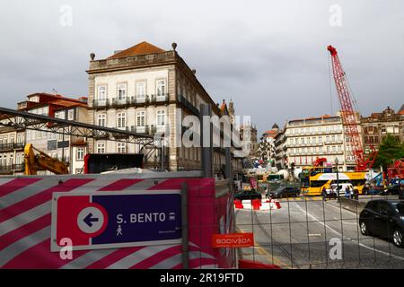 Construction site for new Pink Line Metro project on Praça da Liberdade next to Sao Bento train station, Porto / Oporto, Portugal Stock Photo