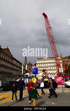 Construction site for new Pink Line Metro project on Praça da Liberdade next to Sao Bento train station, Porto / Oporto, Portugal Stock Photo