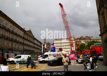 Construction site for new Pink Line Metro project on Praça da Liberdade next to Sao Bento train station, Porto / Oporto, Portugal Stock Photo