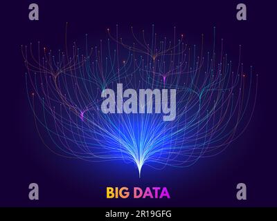 Big data collection. Virtual flow of database connections tree structure, digital network visualization and abstract science chart vector concept Stock Vector