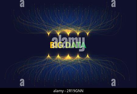 Big data streams. Digital technology visualization, network flow order and abstract database nodes connections vector concept illustration Stock Vector