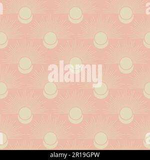 Aesthetic abstract illustration seamless pattern. Celestial moon phases, sun rays Stock Vector