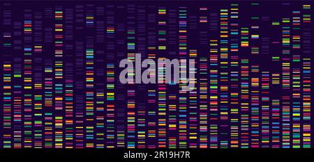 Genome map. DNA test and barcoding visualisation, abstract big genomic data sequence columns vector background illustration Stock Vector