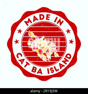 Made in Cat Ba Island. Island round stamp. Seal of Cat Ba Island with border shape. Vintage badge with circular text and stars. Vector illustration. Stock Vector