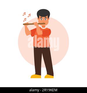 Man playing the flute. Vector illustration in a flat style. Stock Vector
