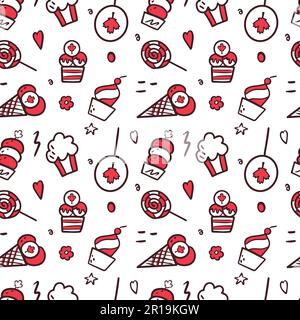 Canada Day. Seamless doodle style illustration with sweets. First of July. For textile, pattern, background or design. Vector Stock Vector