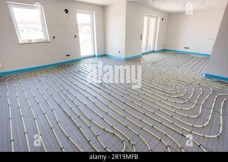 underfloor heating system in construction of new residential house Stock Photo