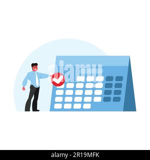 Businessman holding calendar and check mark. Vector illustration in flat style Stock Vector