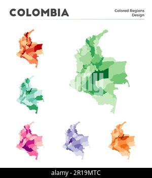 Isolated colored map of Colombia with borders of the regions Stock ...