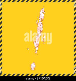 Andaman Islands closed - virus danger sign. Lockdown island icon. Black striped border around map with virus spread concept. Vector illustration. Stock Vector