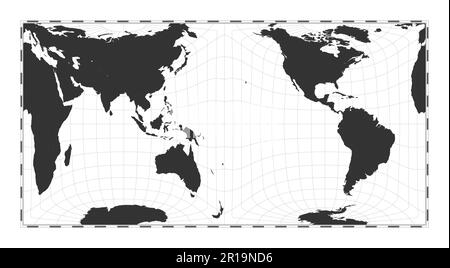 Vector world map. Gringorten square equal-area projection. Plain world geographical map with latitude and longitude lines. Centered to 180deg longitud Stock Vector