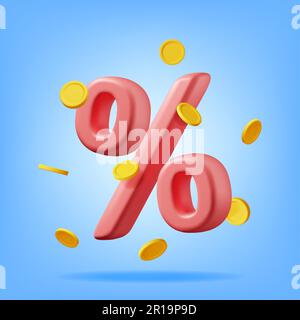 3D Realistic Percent Sign Icon with Coins Stock Vector