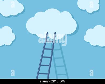 Ladder to clouds. Cloud migration solution, stair steps to dream and opportunity concept. Cloudy sky cartoon minimal vector illustration Stock Vector