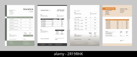 Business Invoice template. Professional payment agreement layout, corporate bill spreadsheet receipt and invoices for customer vector set Stock Vector