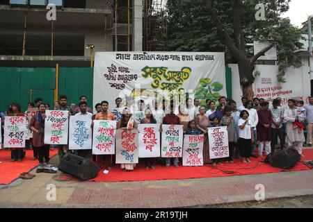 tree cutting ,Dhanmondi Saat Masjid road 12may2023, Dhanmondi Saat Masjid road divider tree cutting stop and native species work in the place of cut t Stock Photo