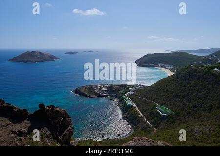 a view of the coast of St Barts and Flamands beach Stock Photo