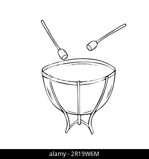Vector illustration of a timpani drum. Classical musical instruments. Isolated objects. White background. Stock Vector