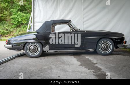 Durbuy, Belgium, 06.05.2023, Side view of retro two-door luxury roadster Mercedes-Benz 190 SL Stock Photo