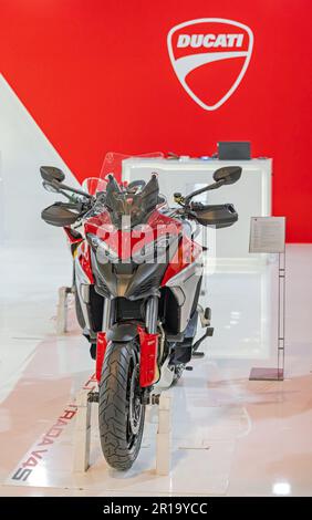 Belgrade, Serbia - March 22, 2023: New Ducati Multistrada Motorcycle Expo Stand Stock Photo
