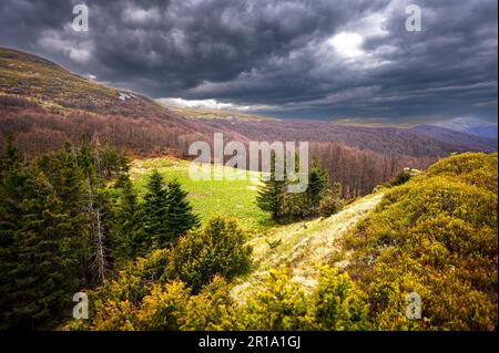 Early spring landscape of Połonina Wetlińska in the Bieszczady Mountains. Stock Photo