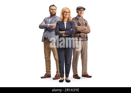 Full length portrait of a group of people standing with folded arms isolated on white background Stock Photo