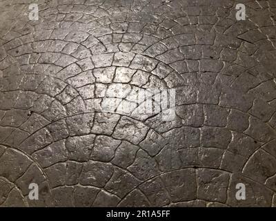 Texture of stone concrete road beautiful solid strong tile shiny natural from bricks with patterned seams and cracks. The background. Stock Photo